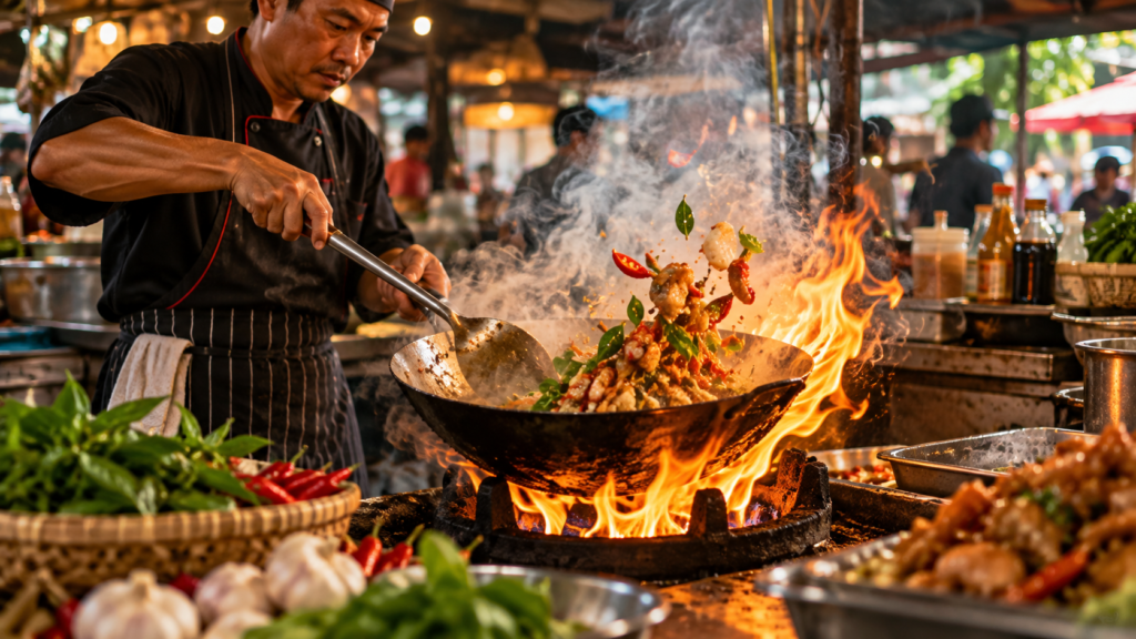 Flame-Tossed Wok at the Night Market